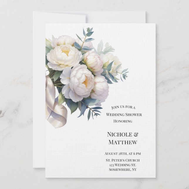 Invitation Soft White Peony with Eucalyptus Wedding Shower (Devant)