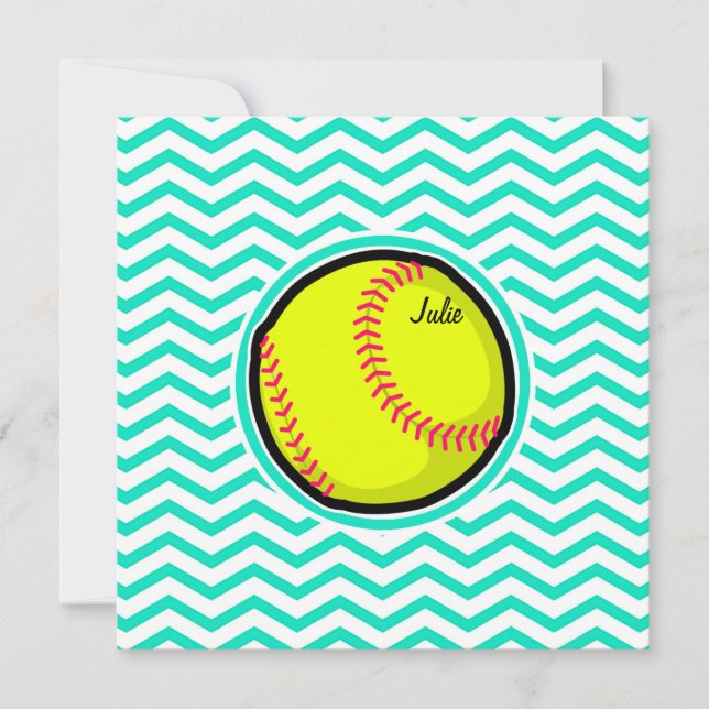 Invitation Softball ; Aqua Green Chevron (Devant)