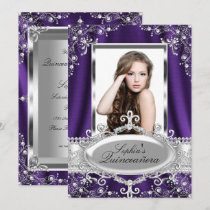 Invitation Soie de Perle Violette Glamour Vintage Quinceanera