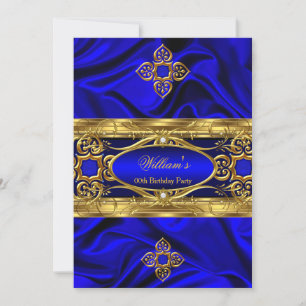 Invitation Soie élégante pierres précieuses or bleu royal fêt