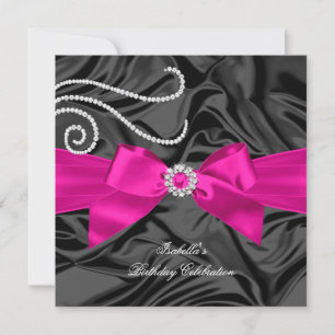 Invitation Soie Noir de Charbon Diamant Rose Chaud Pailleté