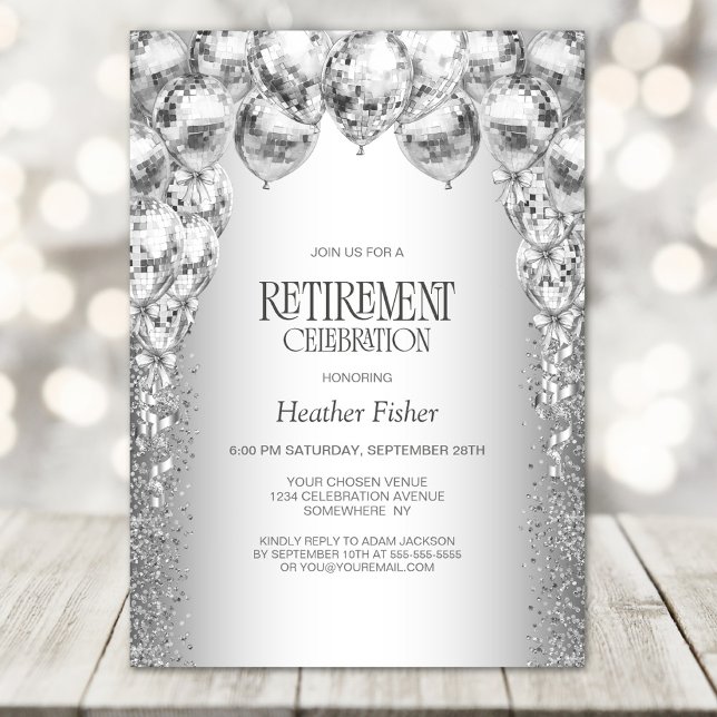 Invitation Soigné élégant Ballons d'argent Parti de retraite (Créateur téléchargé)