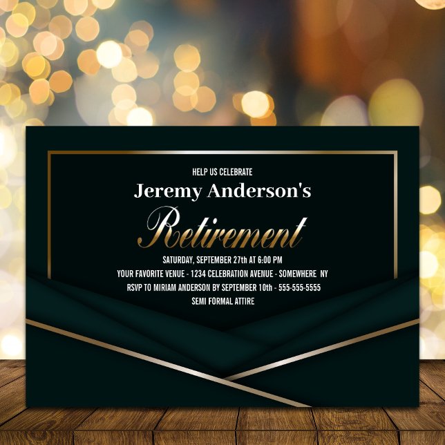 Invitation Soignée de la retraite de l'or vert sophistiquée (Créateur téléchargé)