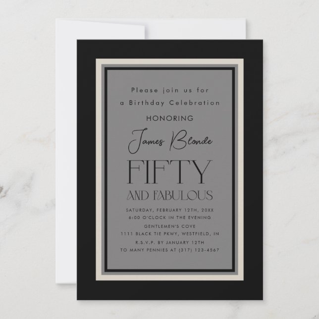 Invitation Soignée élégante Cinquantième fête d'anniversaire (Devant)