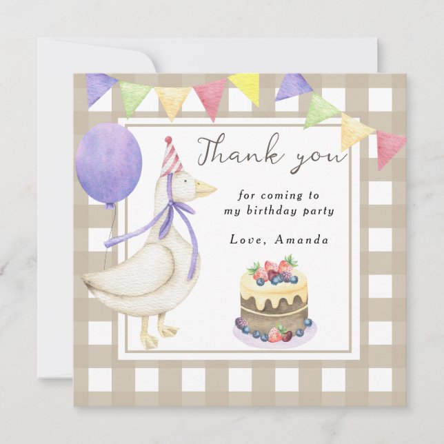Invitation Soignée fête d'anniversaire Goose merci (Devant)