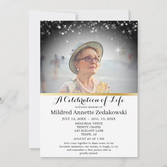 Invitation Soignée funéraire Élégante célébration de la vie (Devant)
