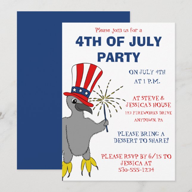 Invitation Soignée Patriotique Eaglet Personnalisé 4 juillet (Devant / Derrière)