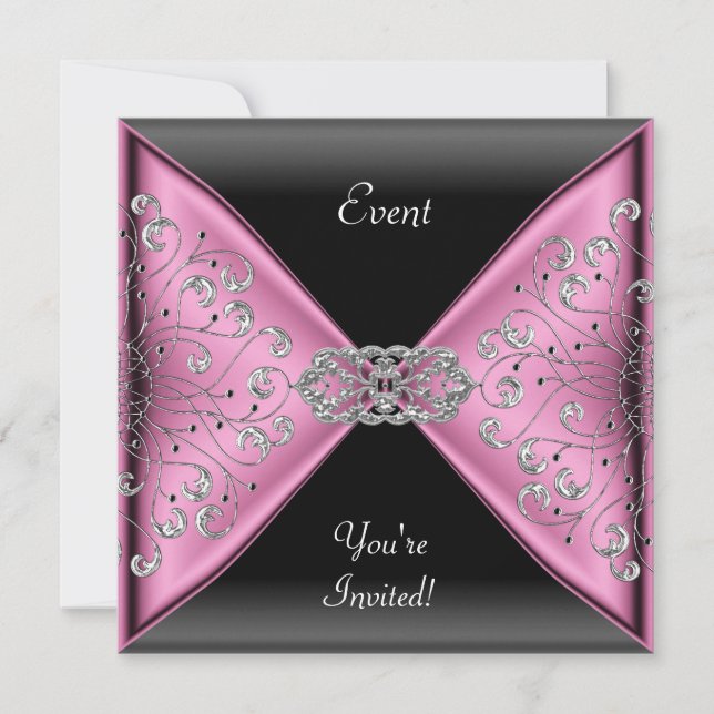Invitation Soignée rose argent gris noir soirée événement (Devant)
