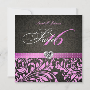 Invitation Soin élégant et élégant, rose et noir, Damas 16