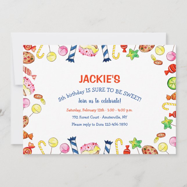 Invitation Soins et sucreries fête d'anniversaire (Devant)