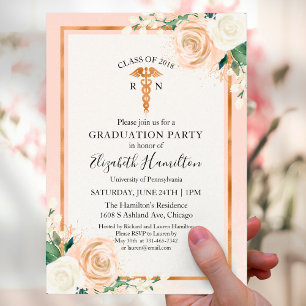 Invitation Soins infirmiers Graduation Party Photo Blush Flor