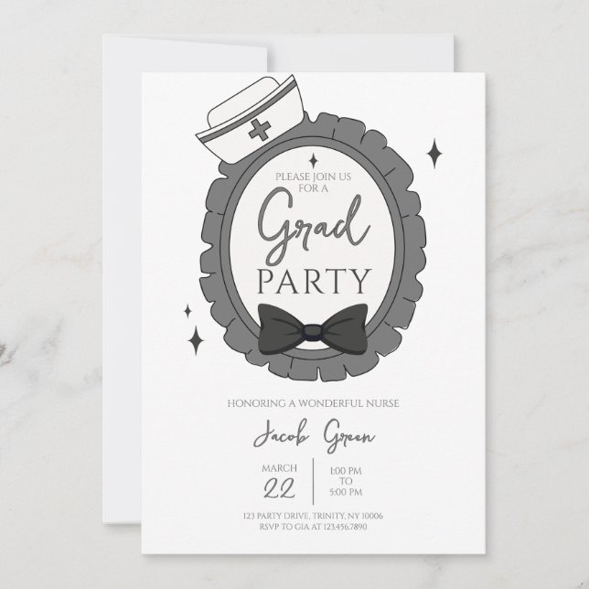 Invitation Soins infirmiers noirs (Devant)