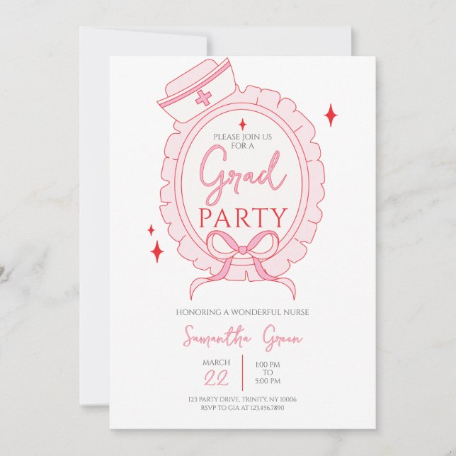 Invitation Soins infirmiers roses fête de graduation (Devant)
