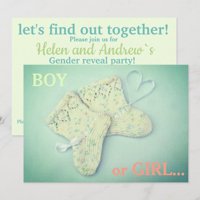 Invitation Soins pour bébé en forme de coeur Fête de révélati (Devant / Derrière)