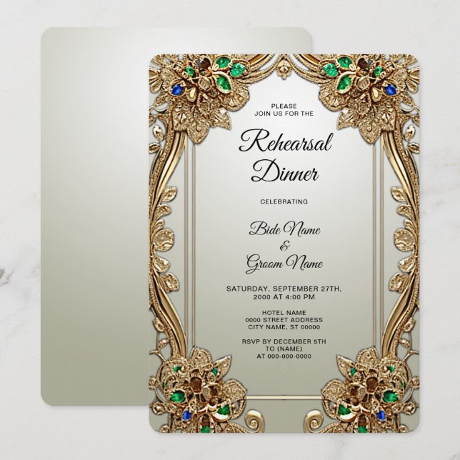 Invitation Soir Ornate Or Élégant (Devant / Derrière)