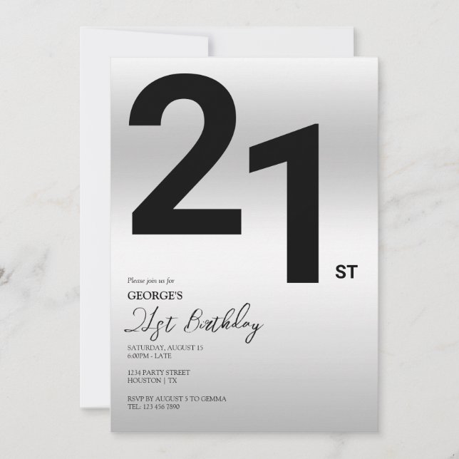Invitation Soirée 21e anniversaire stylish (Devant)