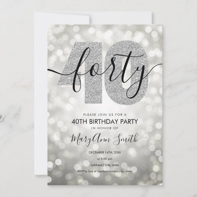 Invitation Soirée 40e anniversaire moderne et élégante (Devant)
