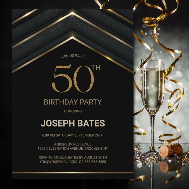 Invitation Soirée 50e anniversaire de l'élégante Black Gold (Créateur téléchargé)