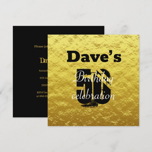 Invitation Soirée 50e Anniversaire Gold (Devant / Derrière)