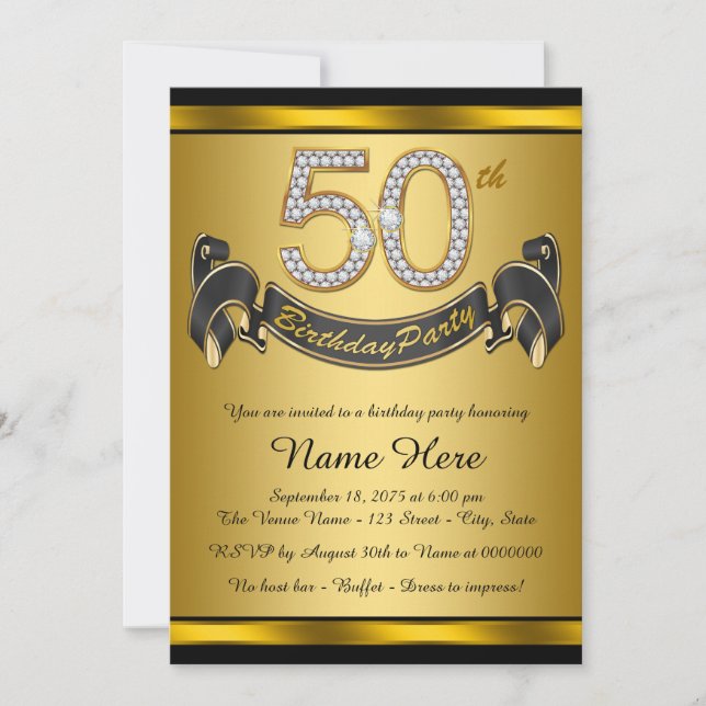 Invitation Soirée 50e Anniversaire Gold (Devant)