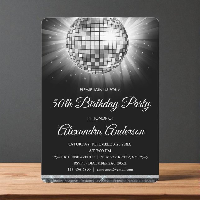 Invitation Soirée 50e anniversaire Silver Disco Ball (Créateur téléchargé)