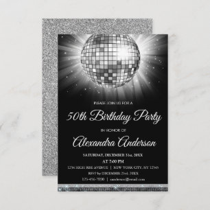Invitation Soirée 50e anniversaire Silver Disco Ball