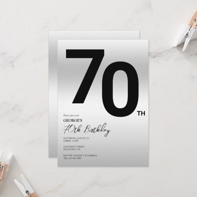 Invitation Soirée 70e anniversaire stylish (Devant/Arrière en situation)
