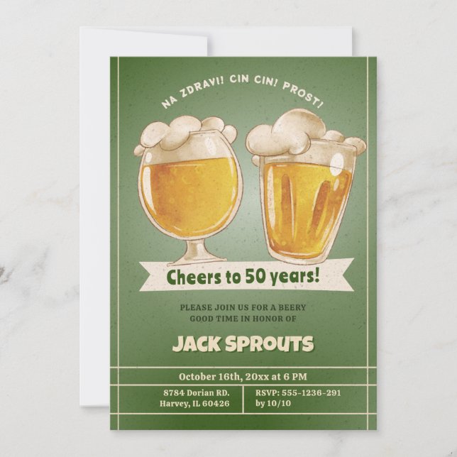 Invitation Soirée à 50 ans Bière 50e Cinquantième anniversair (Devant)
