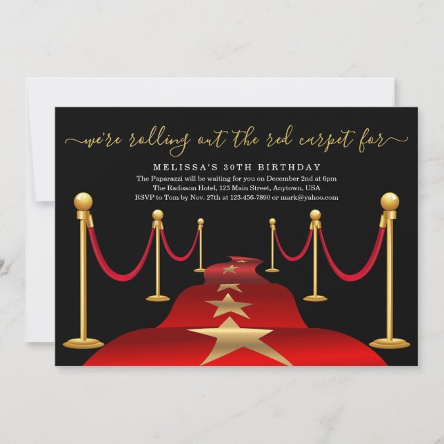 Invitation Soirée à thème Tapis rouge avec Faux Gold Foil (Devant)