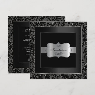 Invitation Soirée Abstraite Noir & Argent Anniversaire