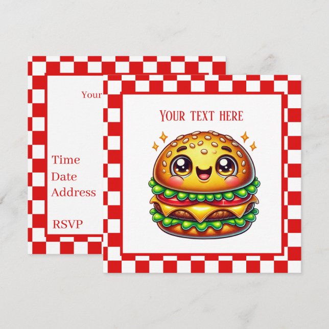 Invitation Soirée amoureuse du Cute Hamburger (Devant / Derrière)