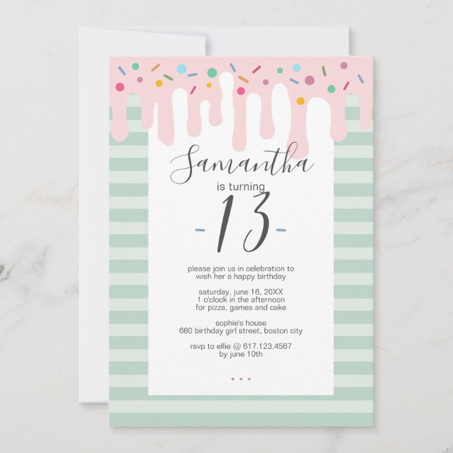 Invitation Soirée Anniversaire avec goutte rose (Devant)