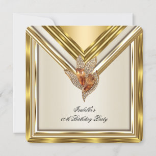 Invitation Soirée Anniversaire Beige crème Ambre Or