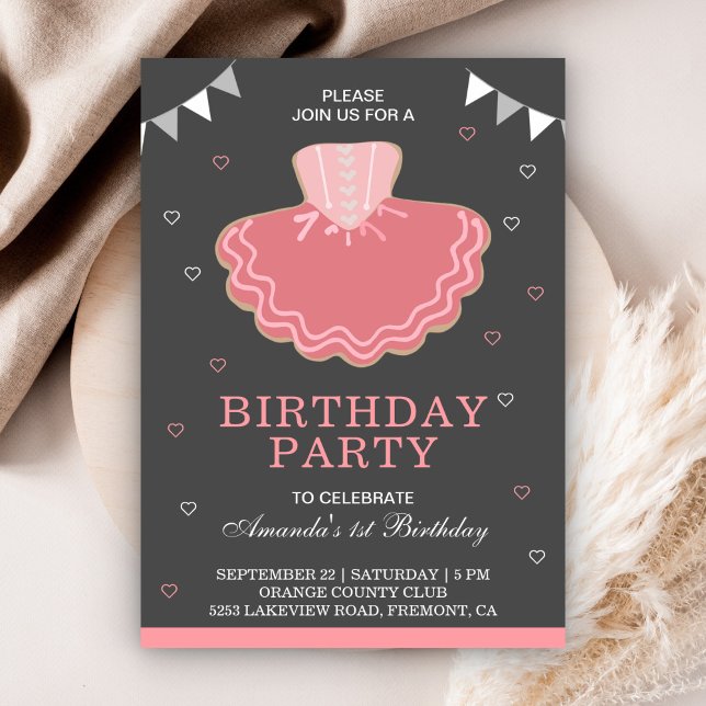 Invitation Soirée Anniversaire Cute Rose Tutu Ballerina (Créateur téléchargé)