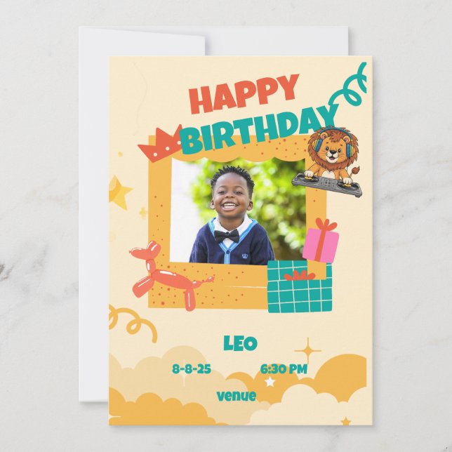Invitation Soirée Anniversaire de enfant du DJ de Lion (Devant)