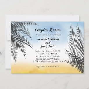 Invitation Soirée Aquarelle Palm Feuille Douche Couple