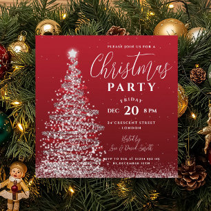 Invitation Soirée Arbre de Noël Soie Fête Rouge