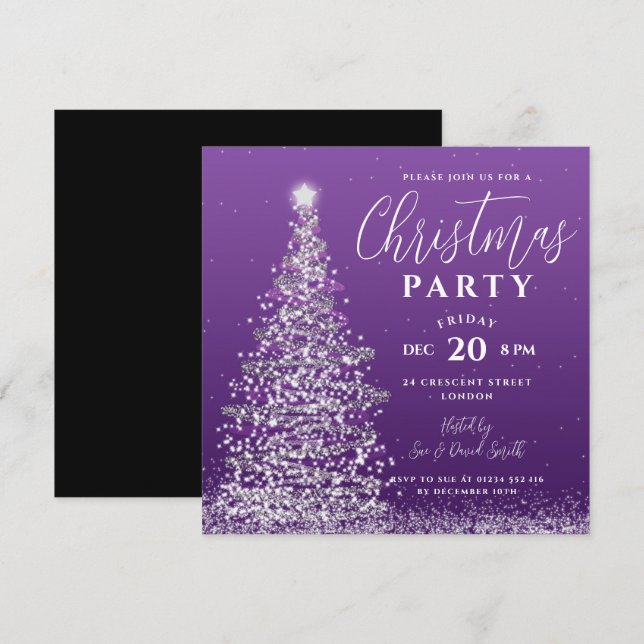 Invitation Soirée Arbre de Noël Soie Purple Holiday (Devant / Derrière)