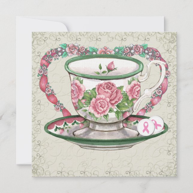 Invitation Soirée au thé rose au ruban - SRF (Devant)