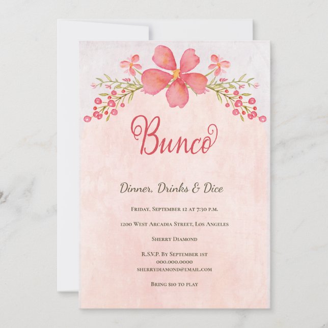 Invitation Soirée aux dés de Bunco Floral Rose (Devant)