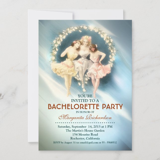 Invitation soirée bachelorette élégante bleue élégante invita (Devant)