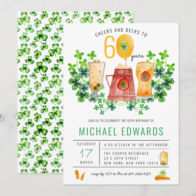 Invitation Soirée Bières Anniversaire St Patrick's Day Party (Devant / Derrière)