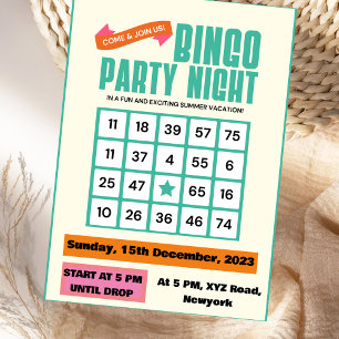 Invitation soirée Bingo Vert Élégance Émeraude Gra