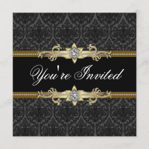 Invitation Soirée Black Lace Black Gold Black Tie