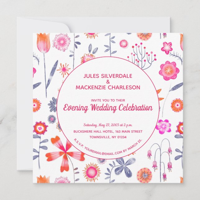 Invitation Soirée boho du jardin de fleurs roses moderne (Devant)
