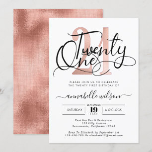 Invitation Soirée branchée Rose Gold 21e Anniversaire
