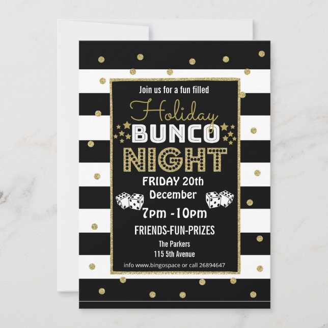 Invitation soirée bunco de vacances, soirée bunco événement P (Devant)