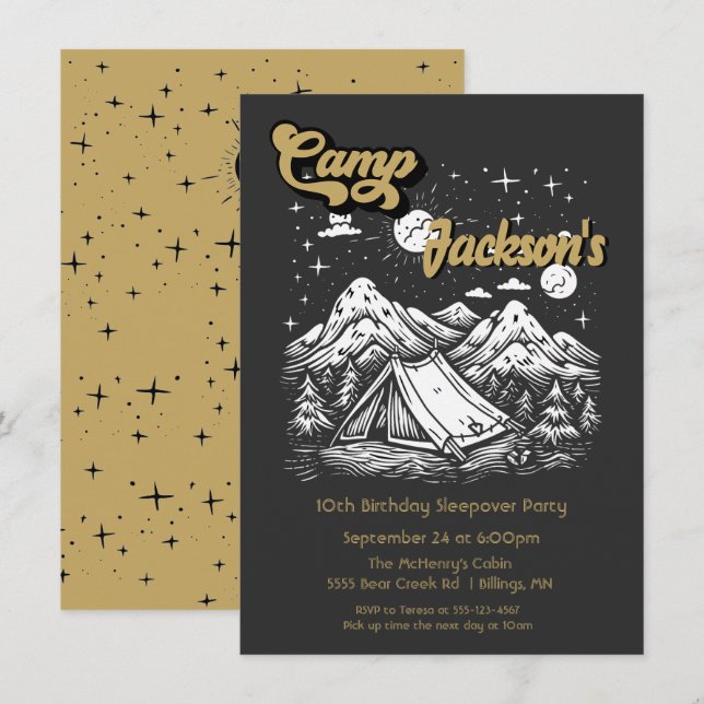 Invitation Soirée Camping Woodland fête d'anniversaire (Devant / Derrière)