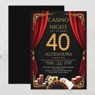 Invitation Soirée Casino Vegas Poker Roulette 40e Anniversair