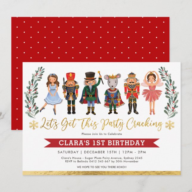 Invitation Soirée Casse-Noisettes Noël hiver Anniversaire (Devant / Derrière)